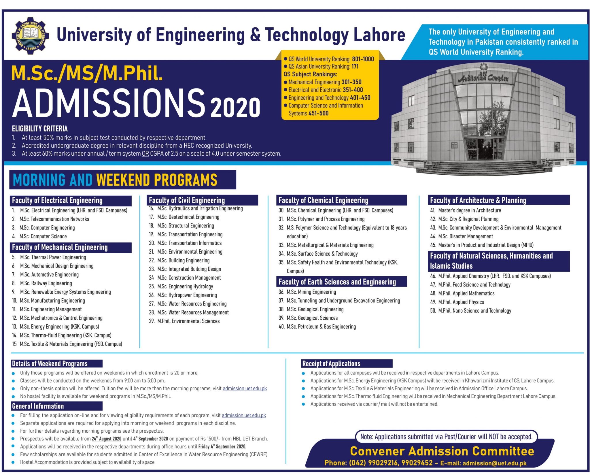Admissions are open in MSc Environmental Engineering and MPhil
